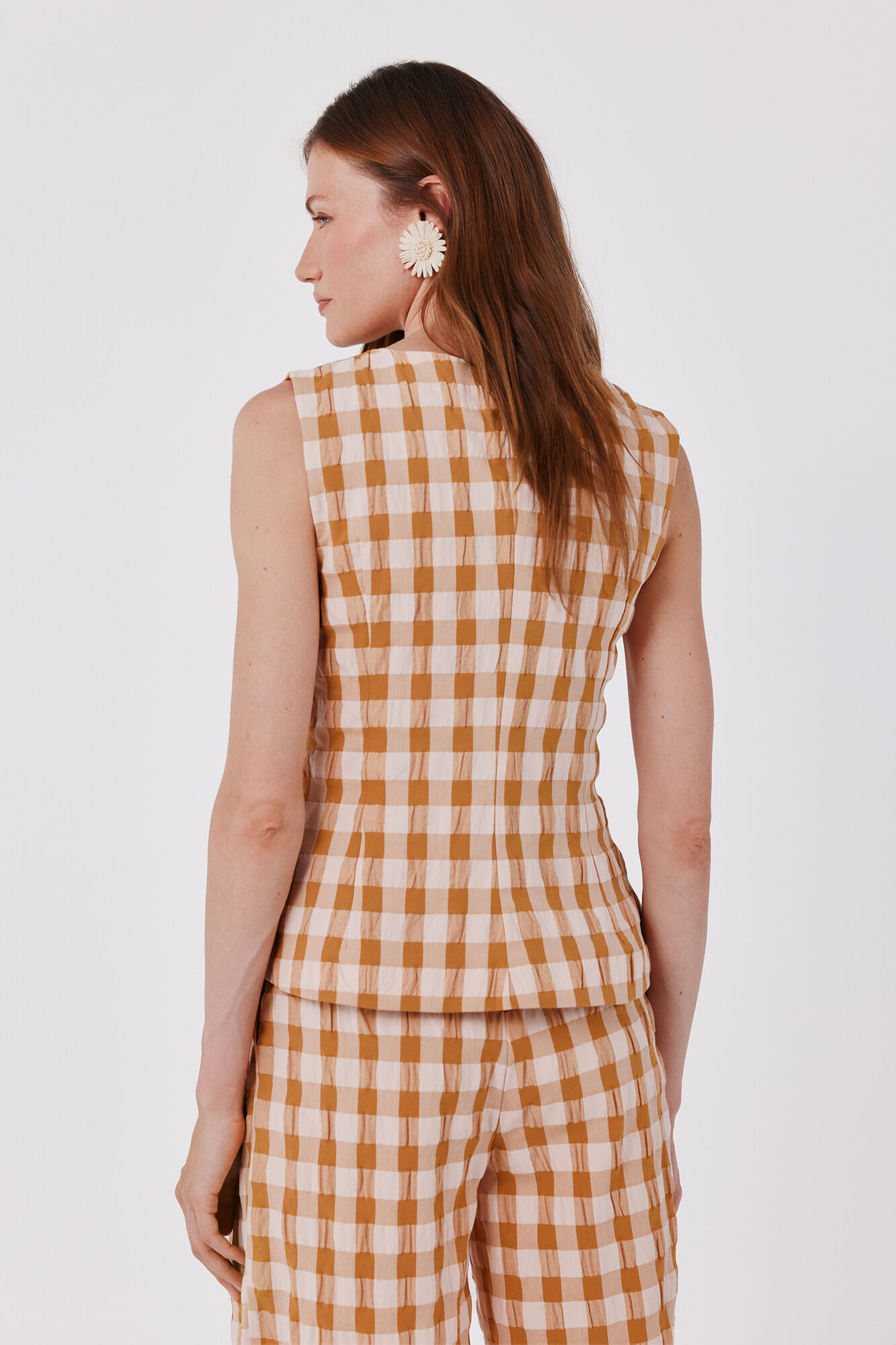 Cortefiel Top de cuadros vichy Estampado amarillo