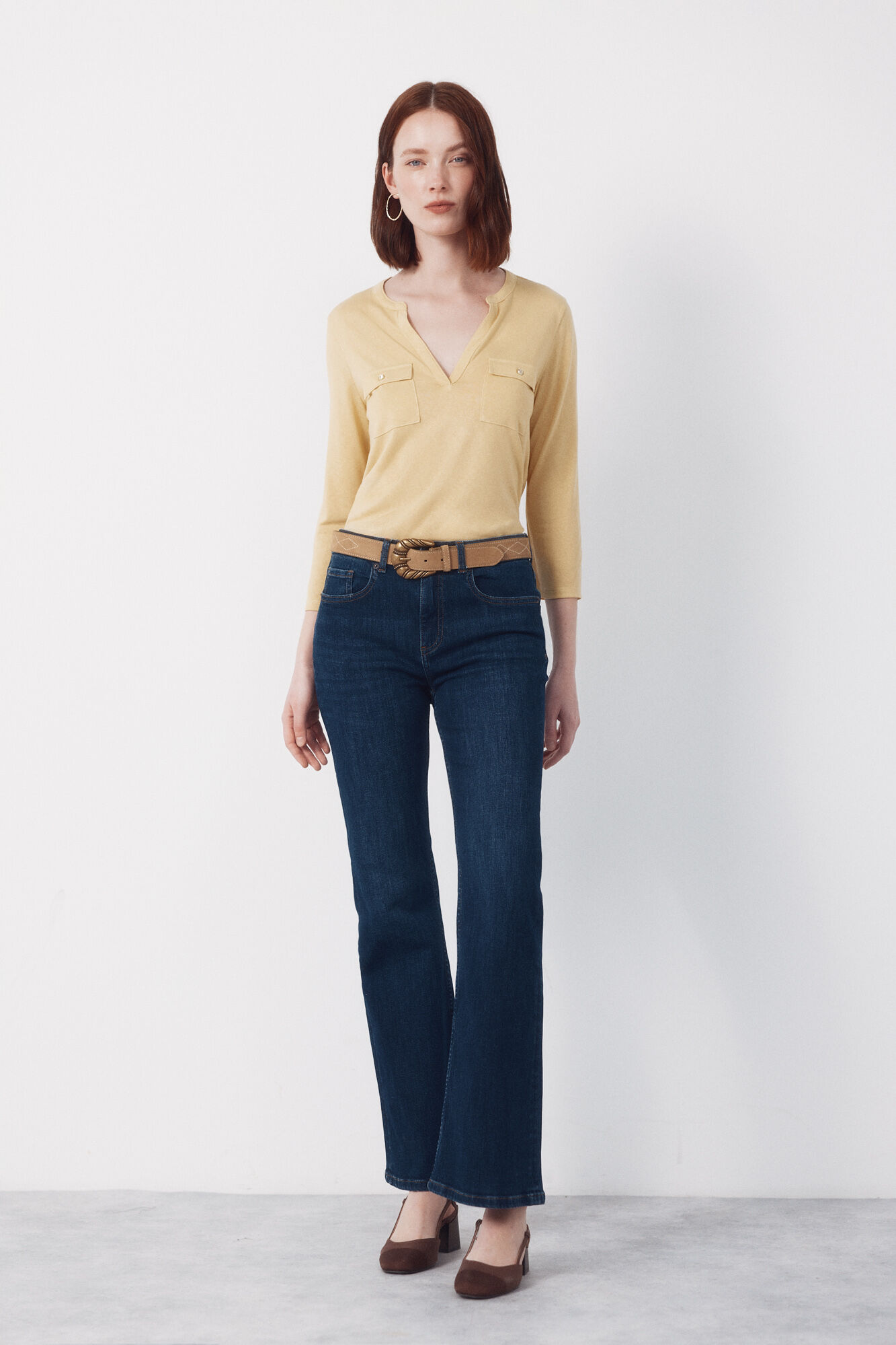 Cortefiel Playera con bolsillos Amarillo