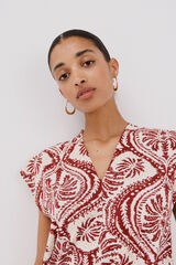 Cortefiel Playera estampada escote pico fruncido Estampado granate