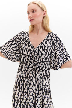 Cortefiel Vestido estampado detalle frunce Estampado blanco