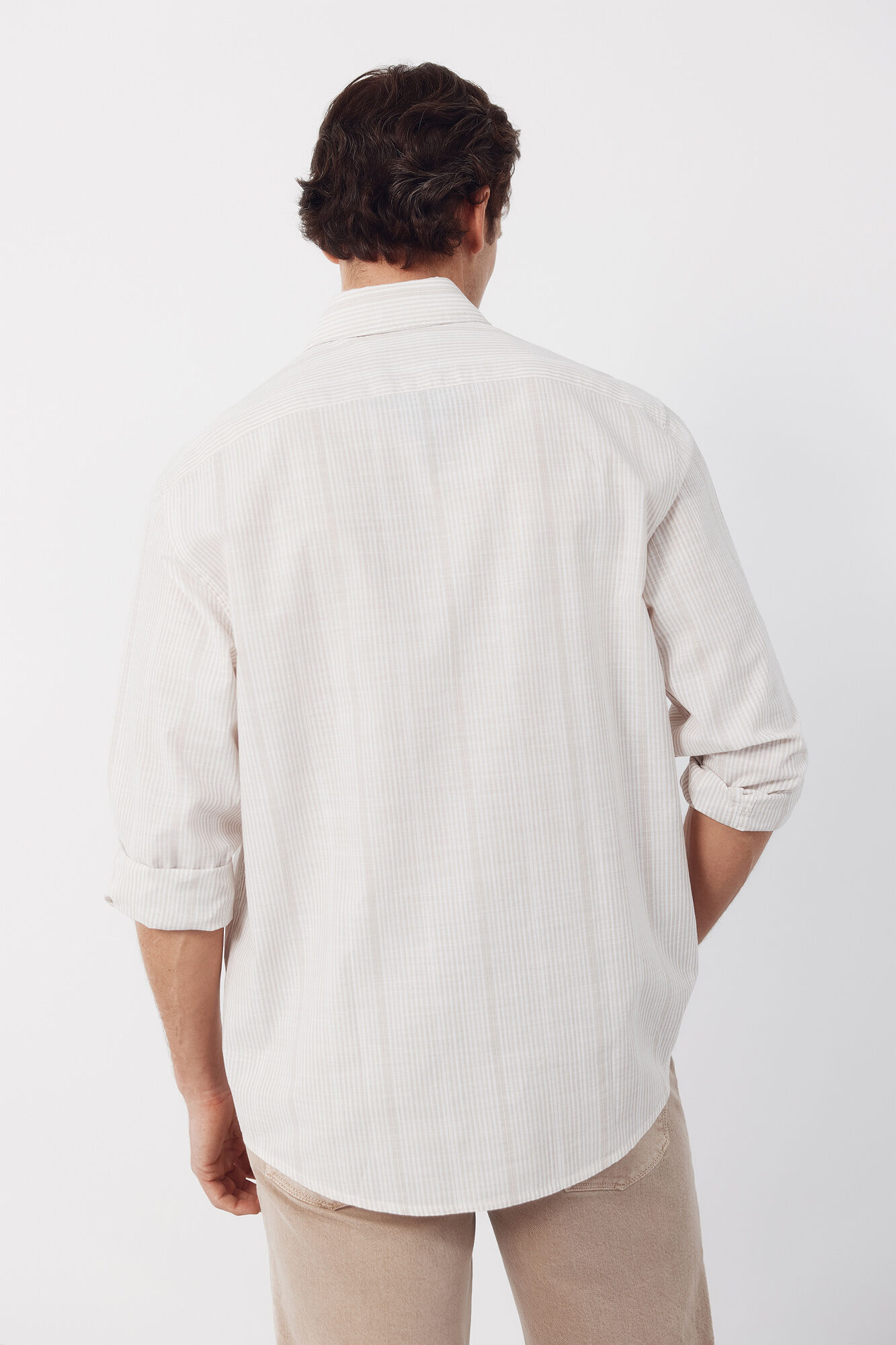 Cortefiel Camisa rayas algod&oacute;n slub Beige