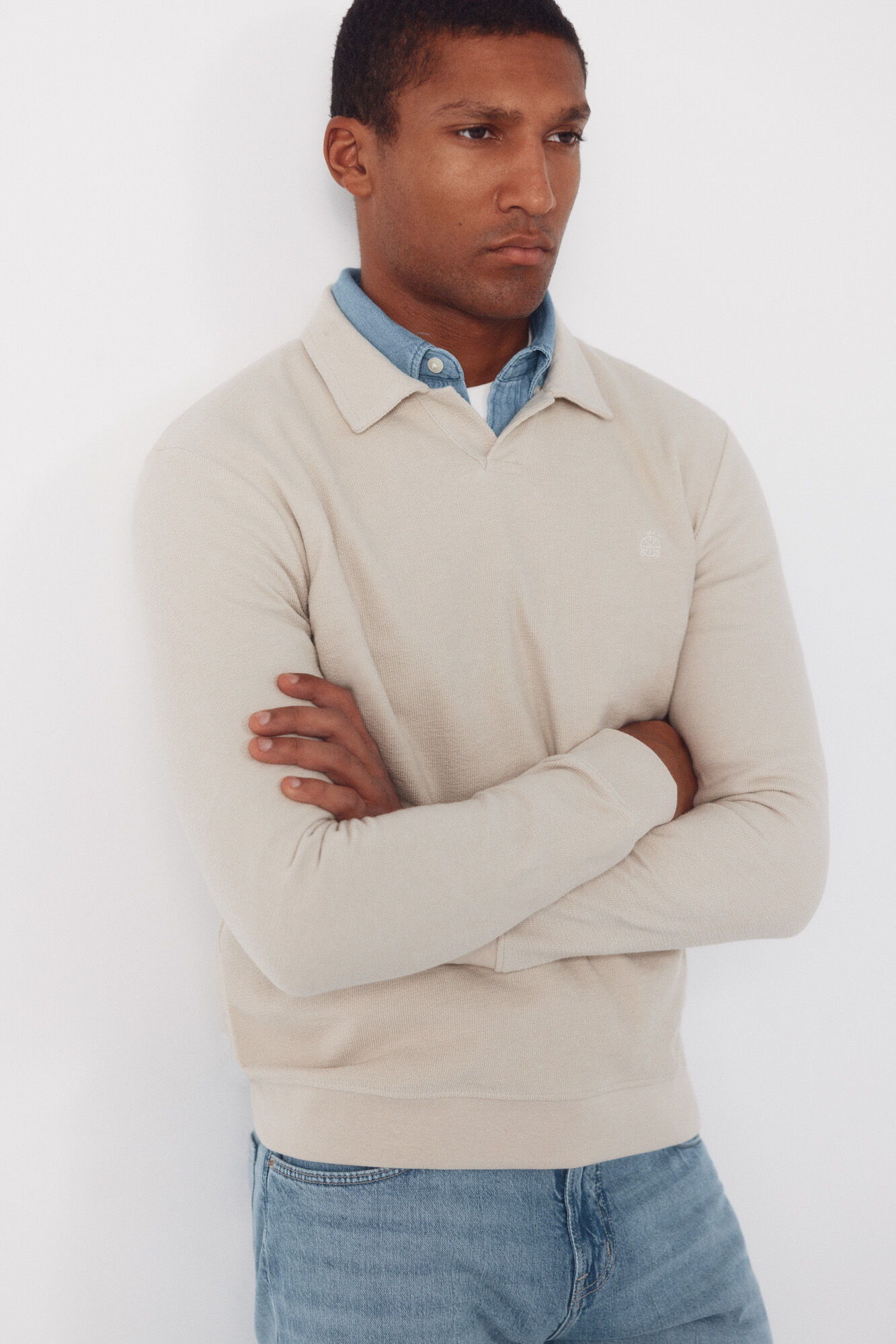 Cortefiel Polo estructura manga larga Beige