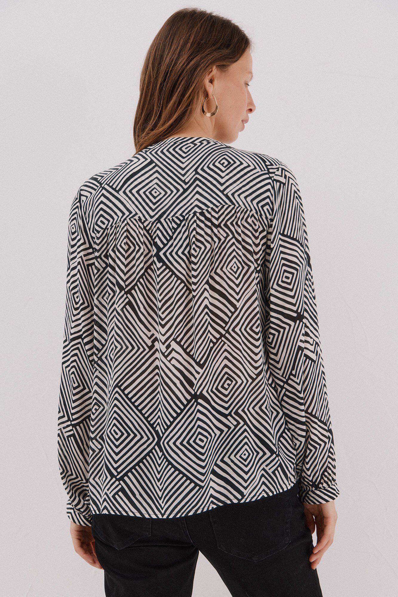 Cortefiel Blusa de cuello redondo Estampado blanco