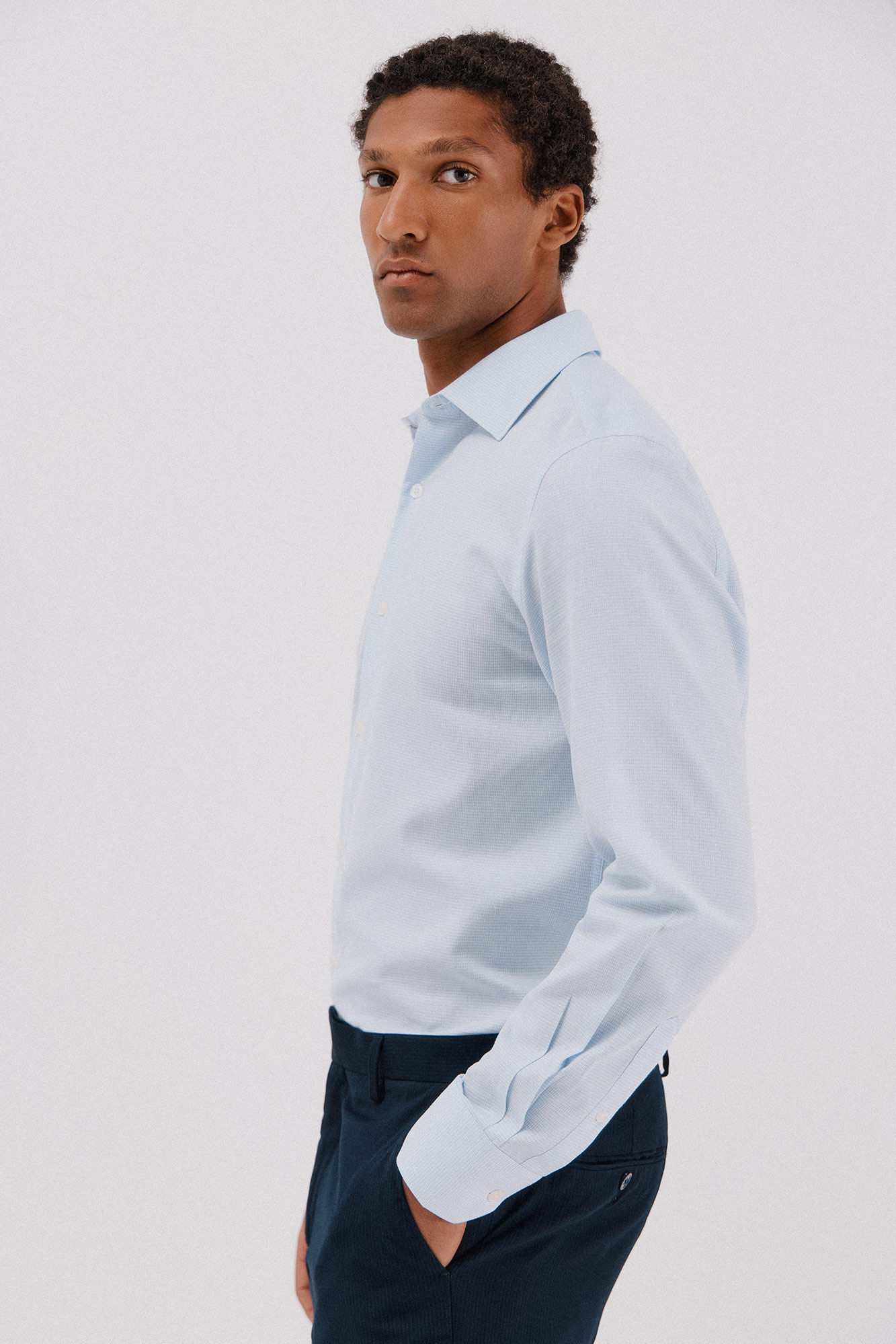 Cortefiel Camisa de vestir de pata de gallo de algod&oacute;n tencel Azul