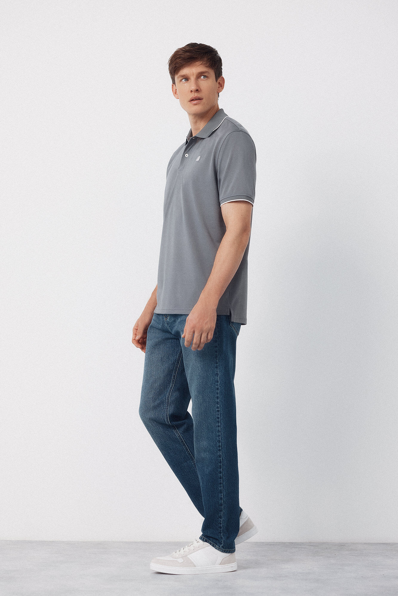 Cortefiel Polo COOLMAX&reg; cuello jacquard Gris