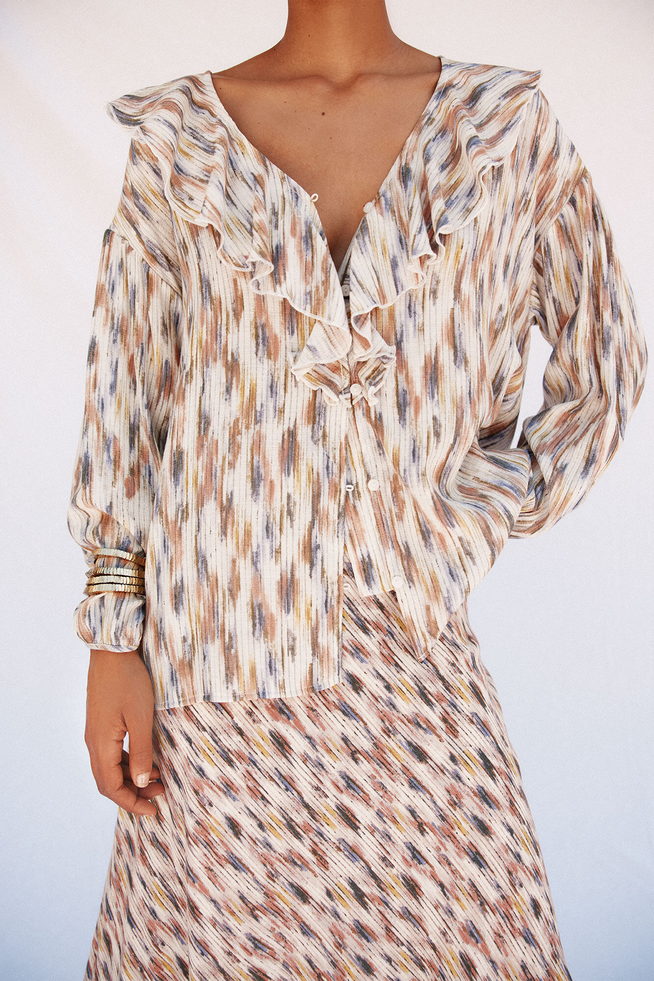 Cortefiel Blusa estampada con volantes Multicolor