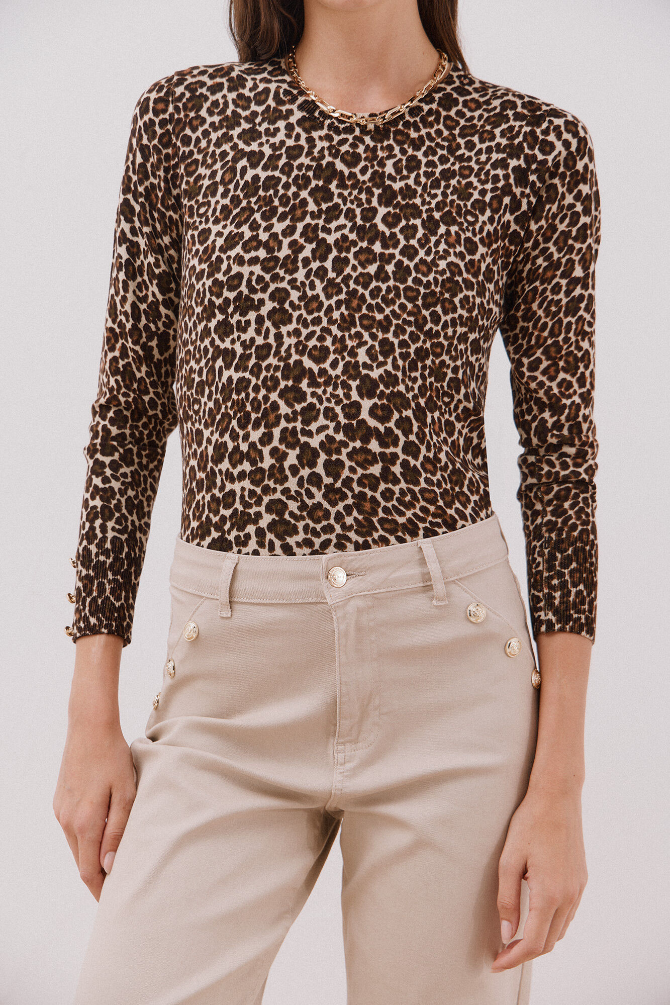 Cortefiel Su&eacute;ter de tejido estampado Marr&oacute;n oscuro