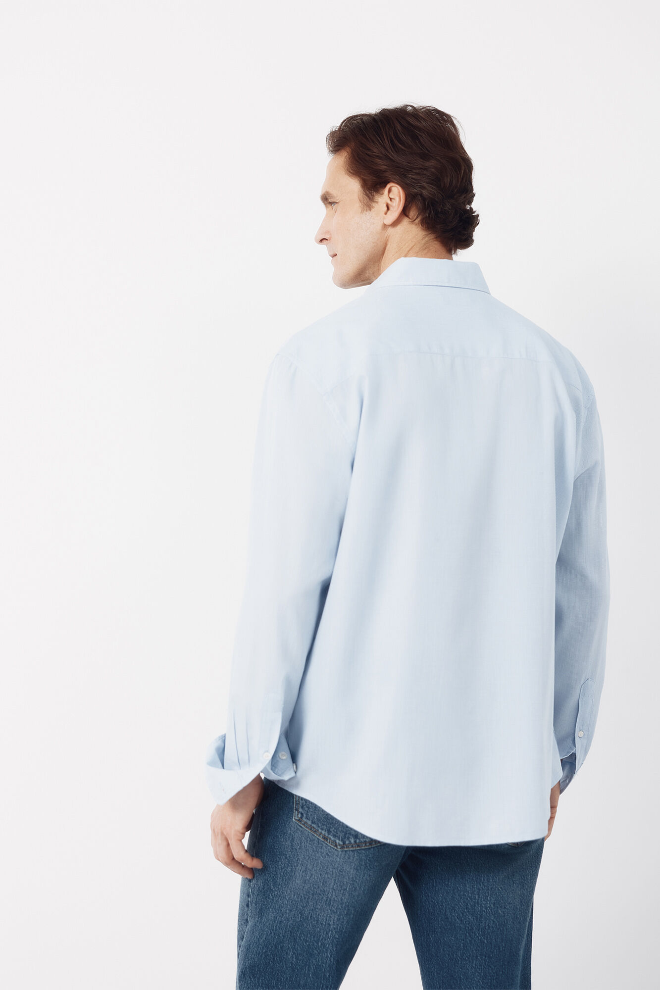 Cortefiel Camisa seersucker cuadros Azul