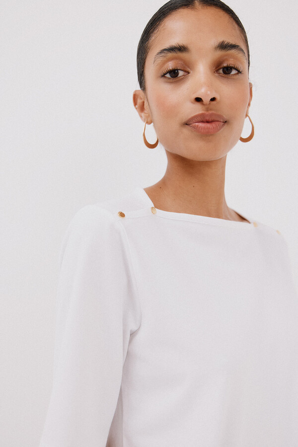 Cortefiel Playera básica escote barco Blanco