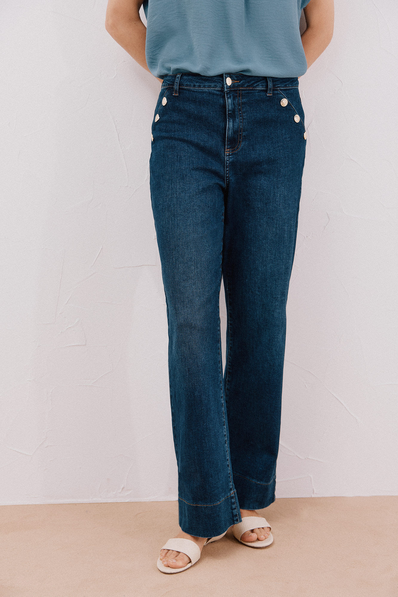 Cortefiel Pantalones palazzo botones Azul