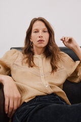 Cortefiel Blusa encaje cuello mao Blanco