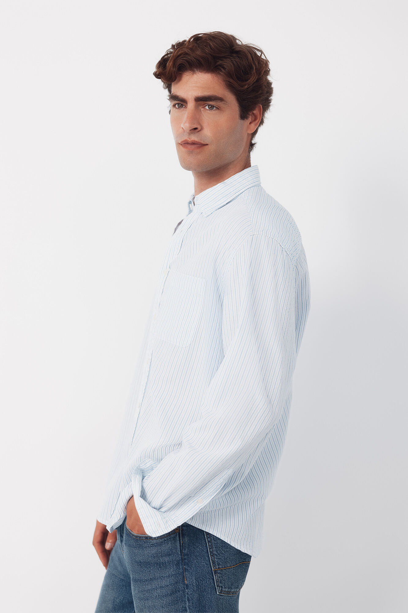 Cortefiel Camisa seersucker rayas Azul