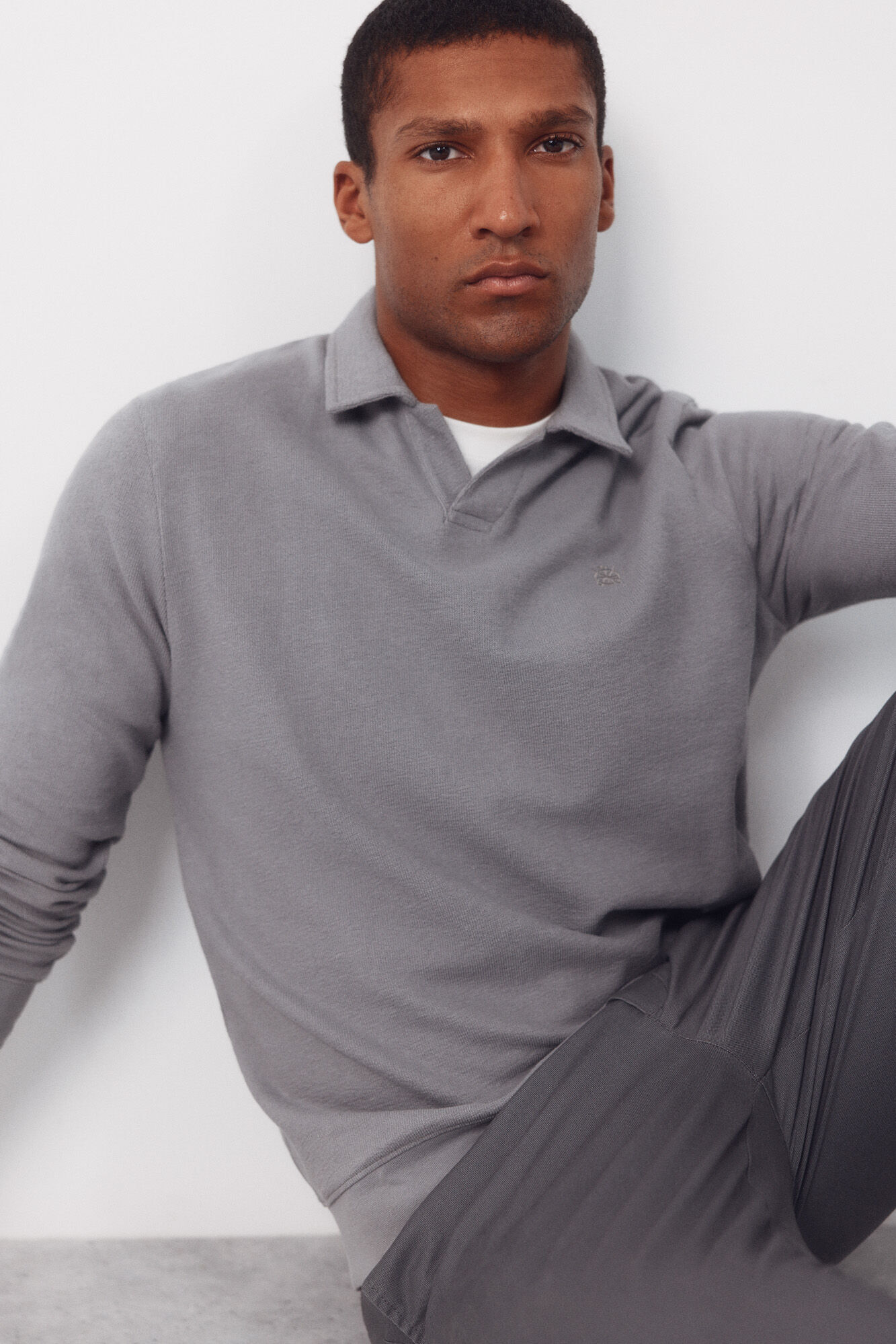 Cortefiel Polo estructura manga larga Gris