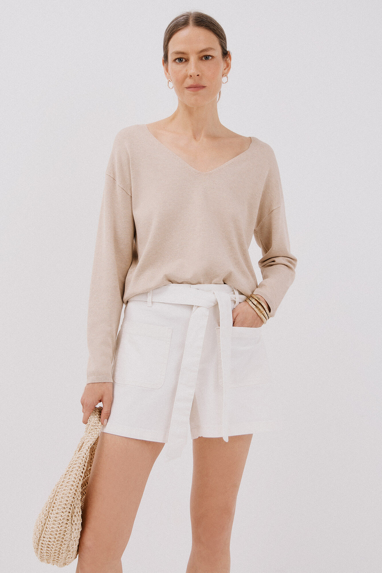 Cortefiel Short denim lazo  Blanco