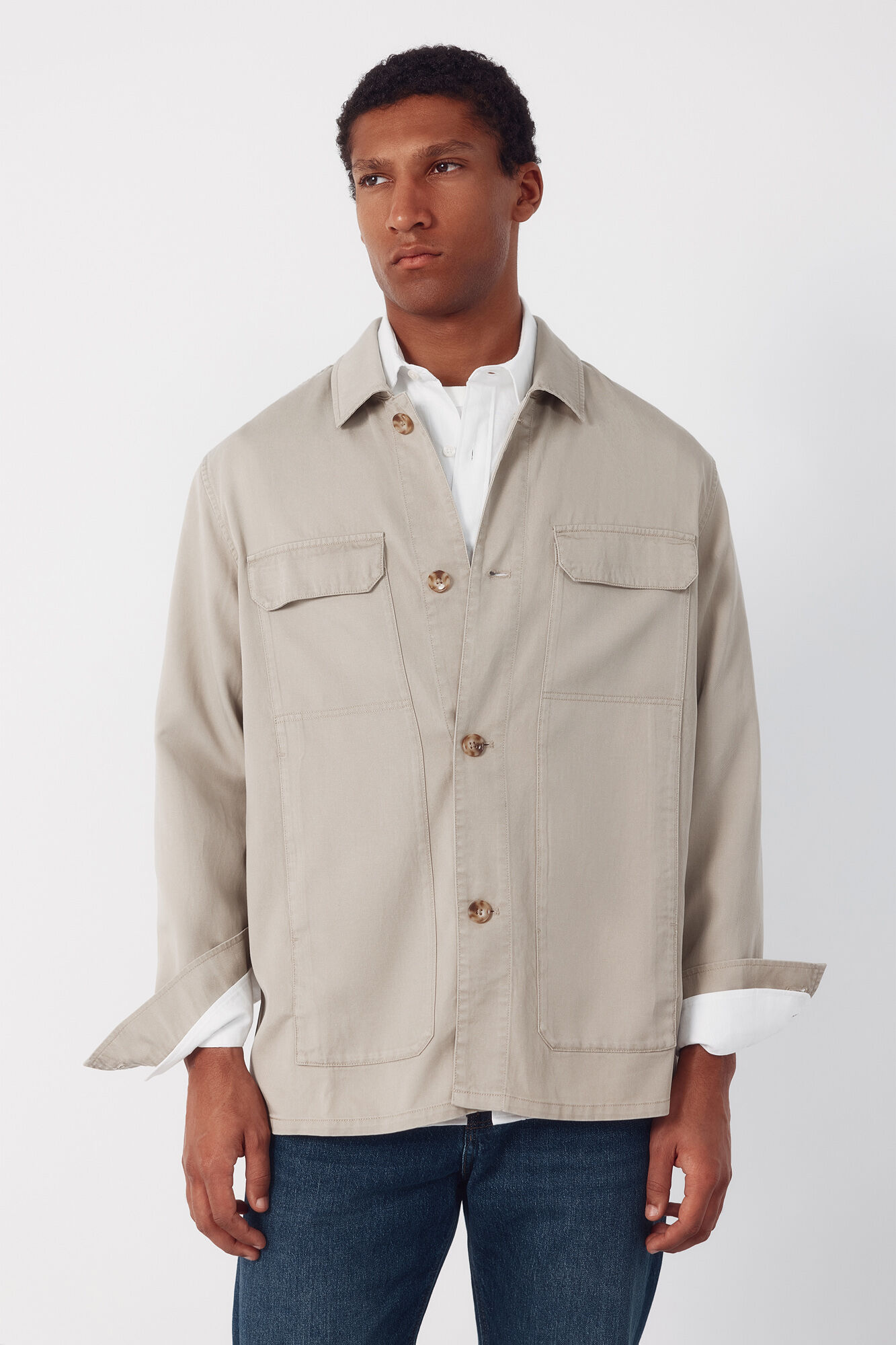 Cortefiel Sobrecamisa lisa Tencel Beige