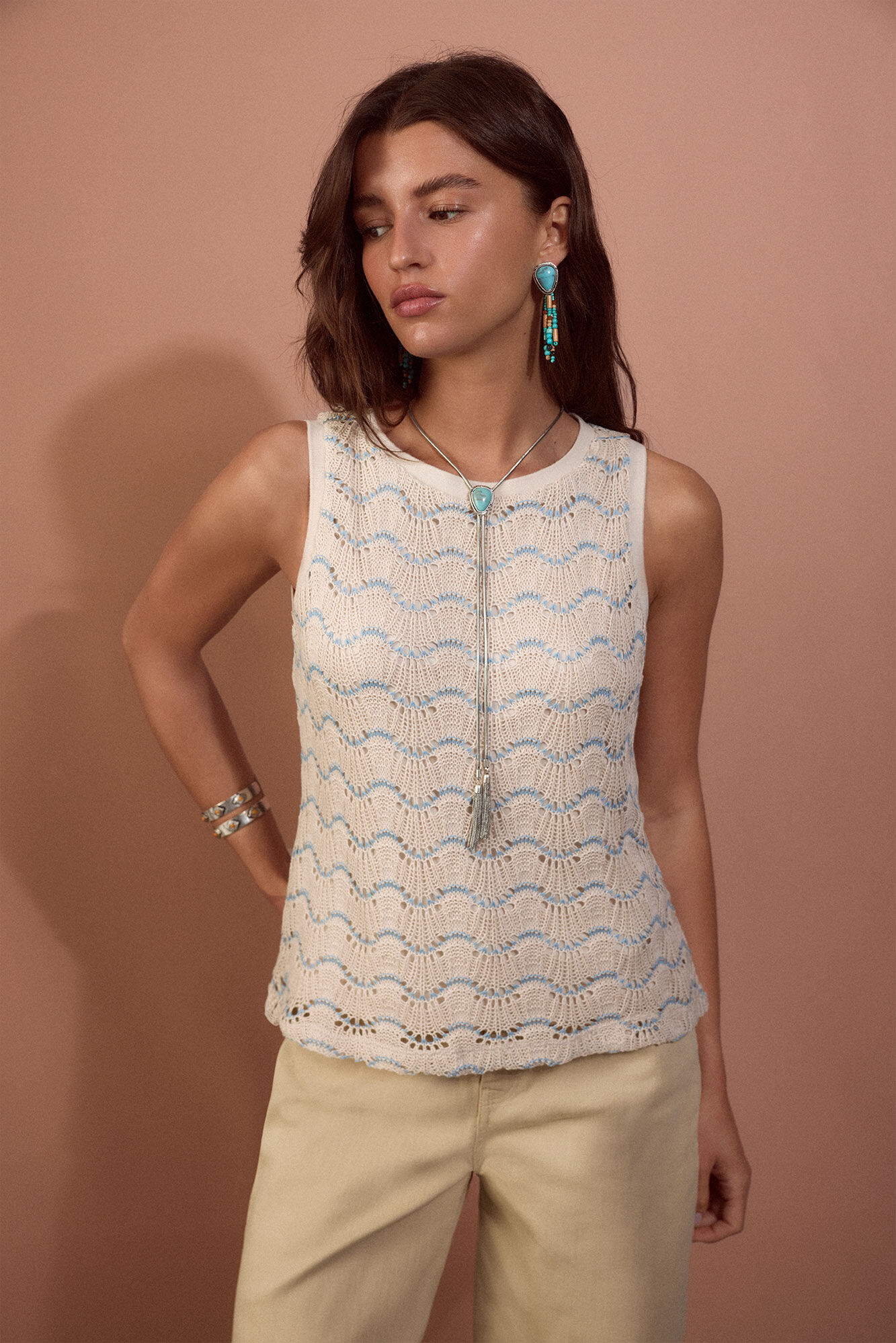 Slowlove Top b&aacute;sico ondas Azul
