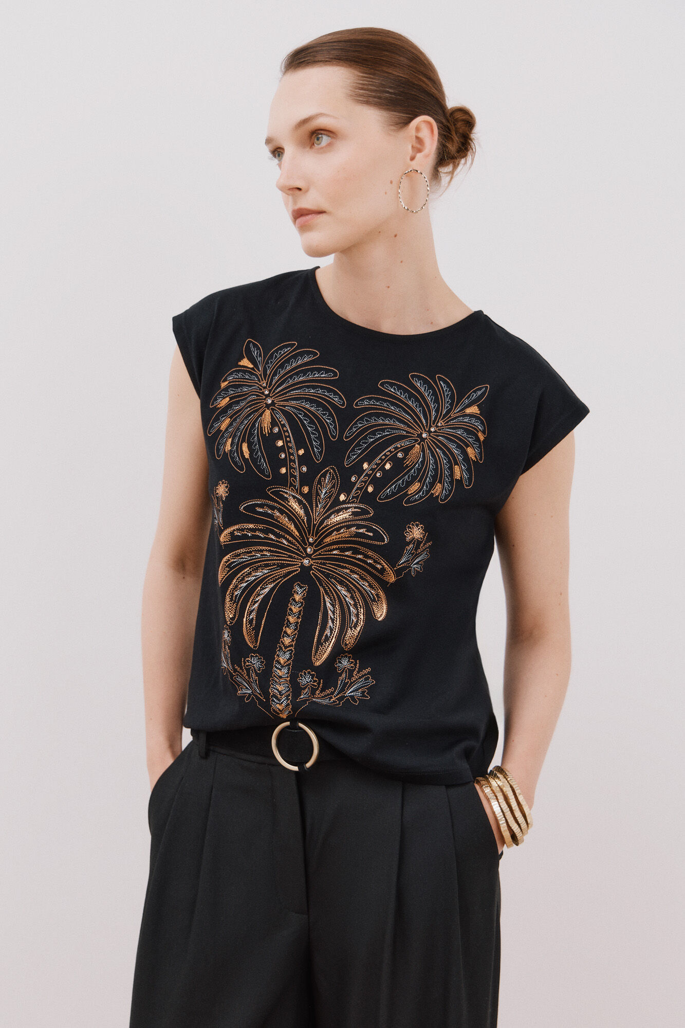 Cortefiel Playera sin mangas estampada Negro