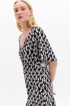 Cortefiel Vestido estampado detalle frunce Estampado blanco