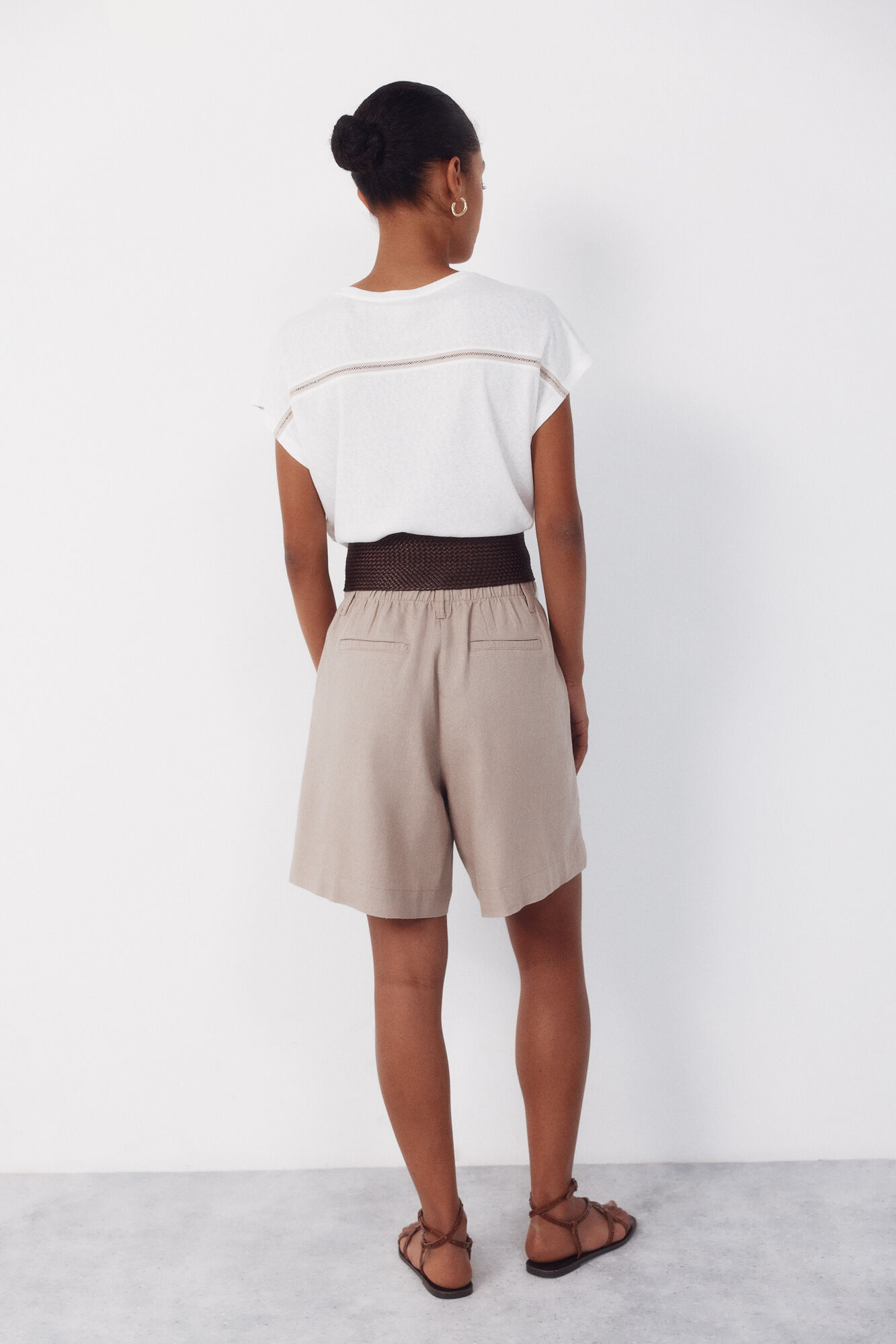 Cortefiel Bermudas de lino lisas Beige