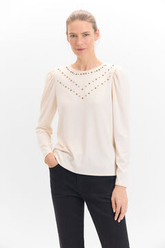 Cortefiel Camiseta con studs Marfil