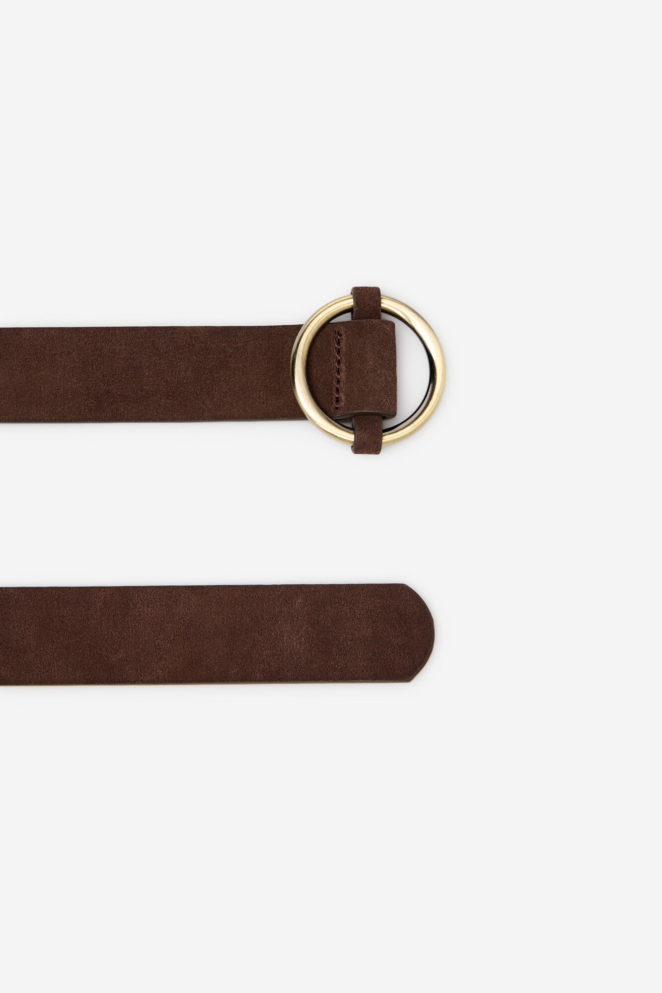 Cortefiel Circular basic split leather belt Marr&oacute;n