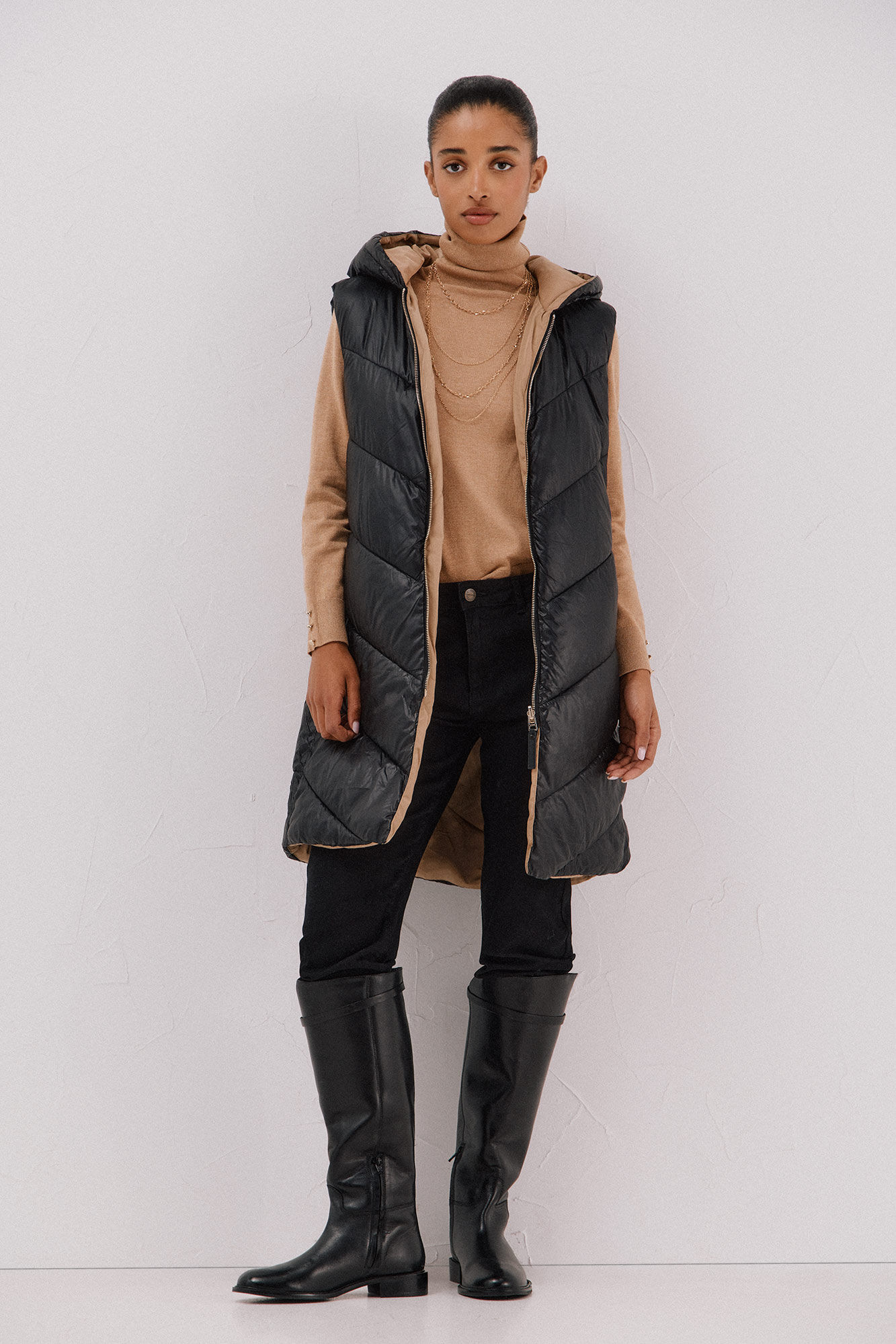 Cortefiel Chaleco largo reversible Negro