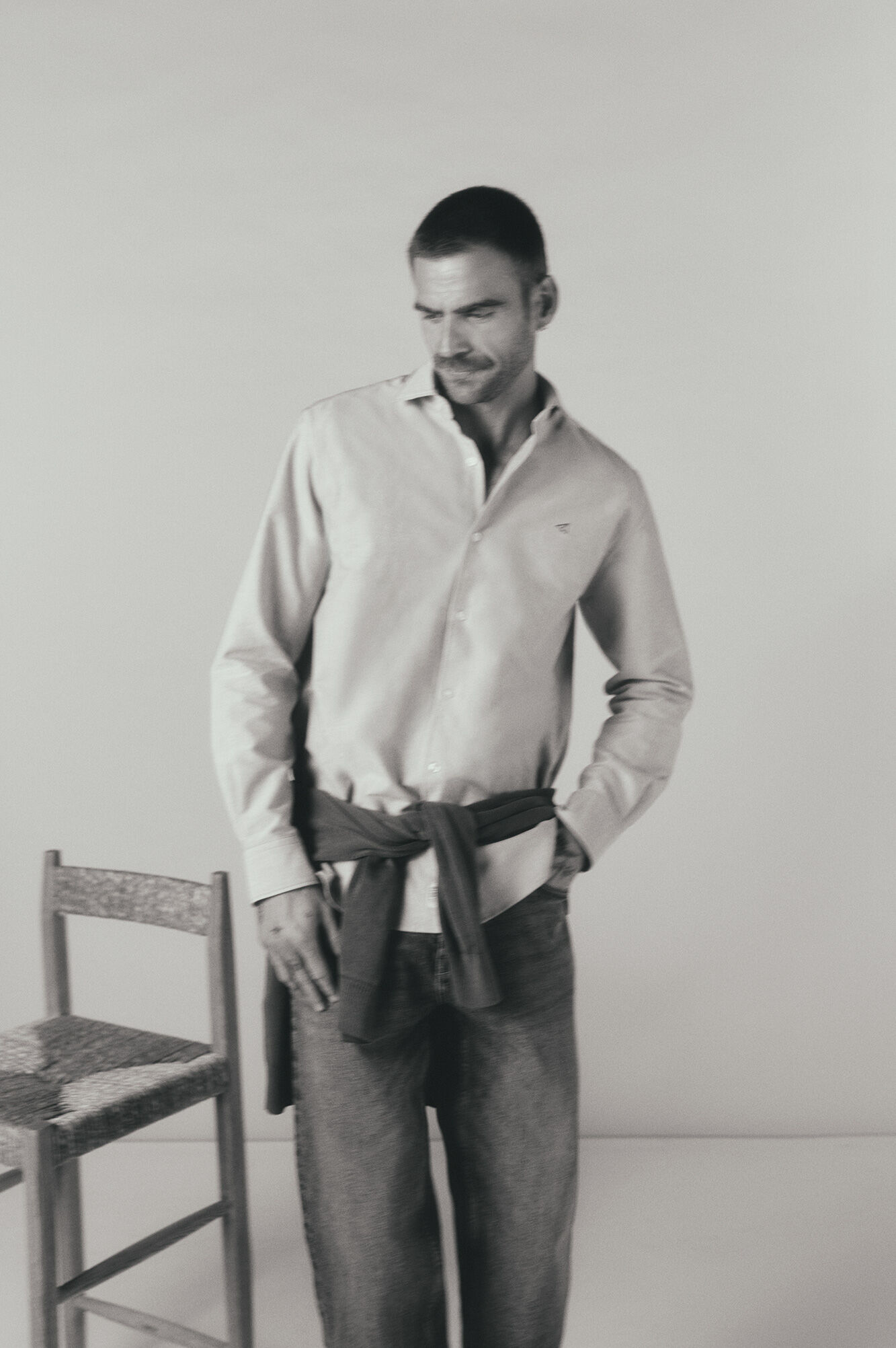 OOTO Camisa oxford liso manga larga Azul