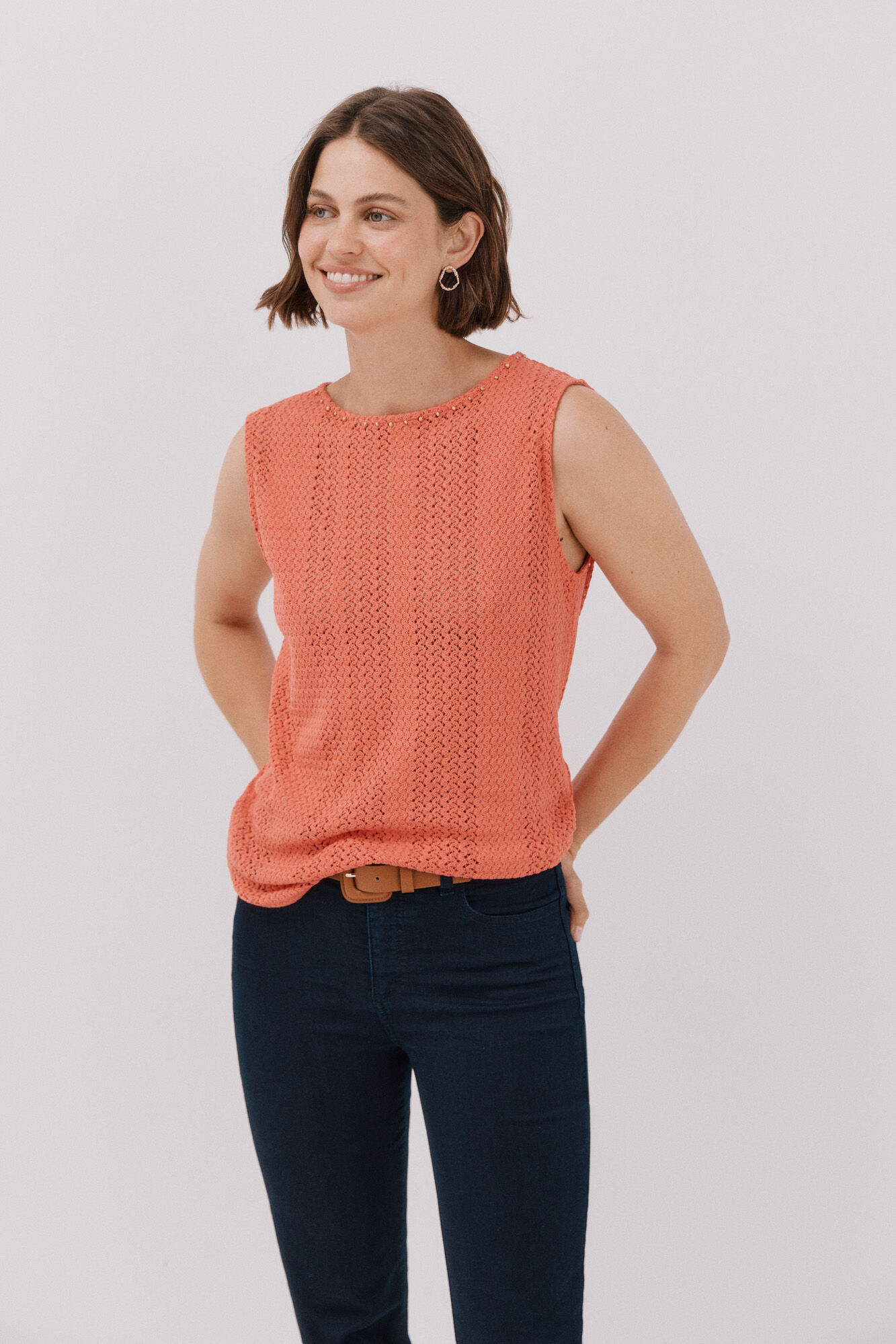 Cortefiel Top sin mangas crochet Coral