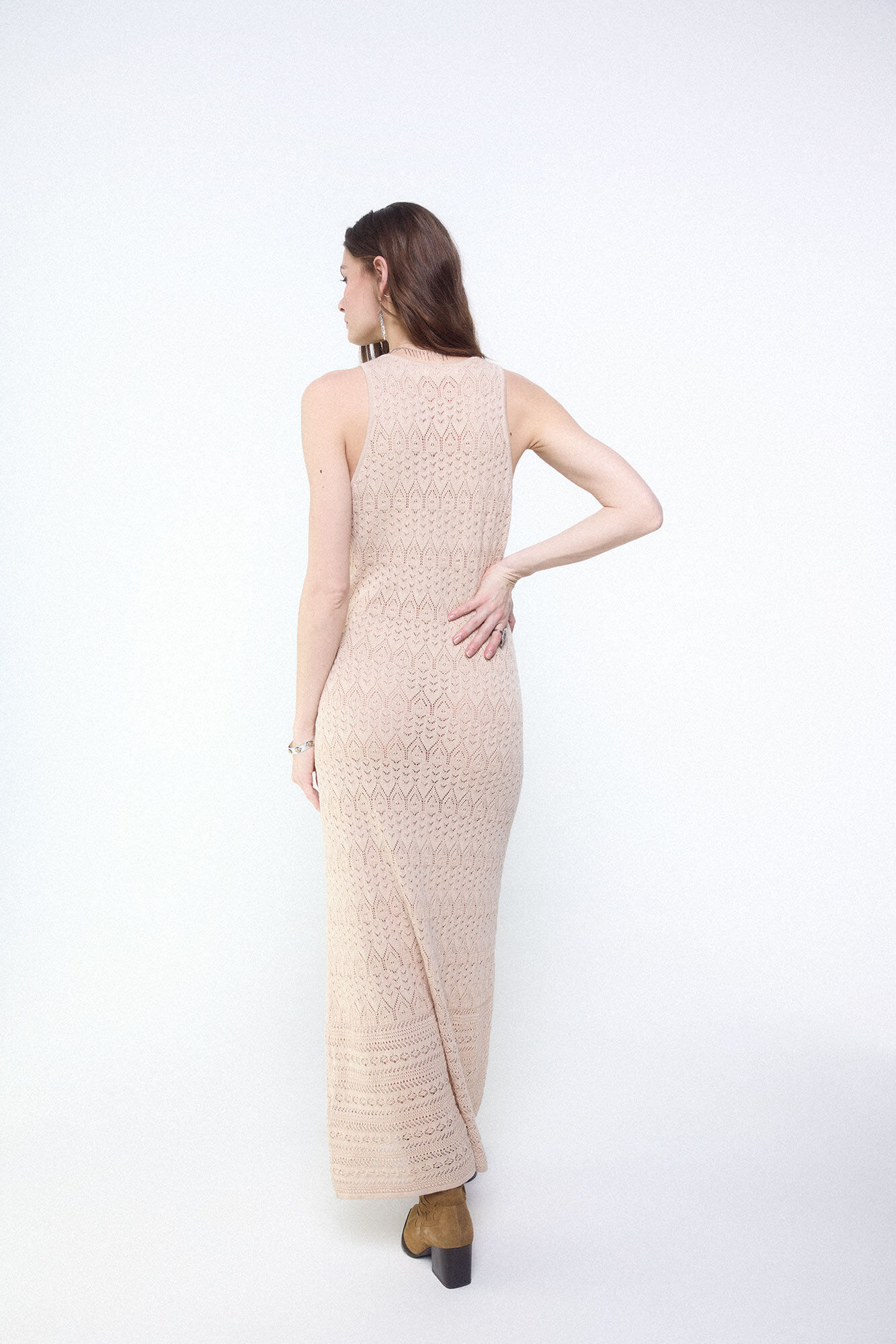 Slowlove Vestido de punto calado Arena