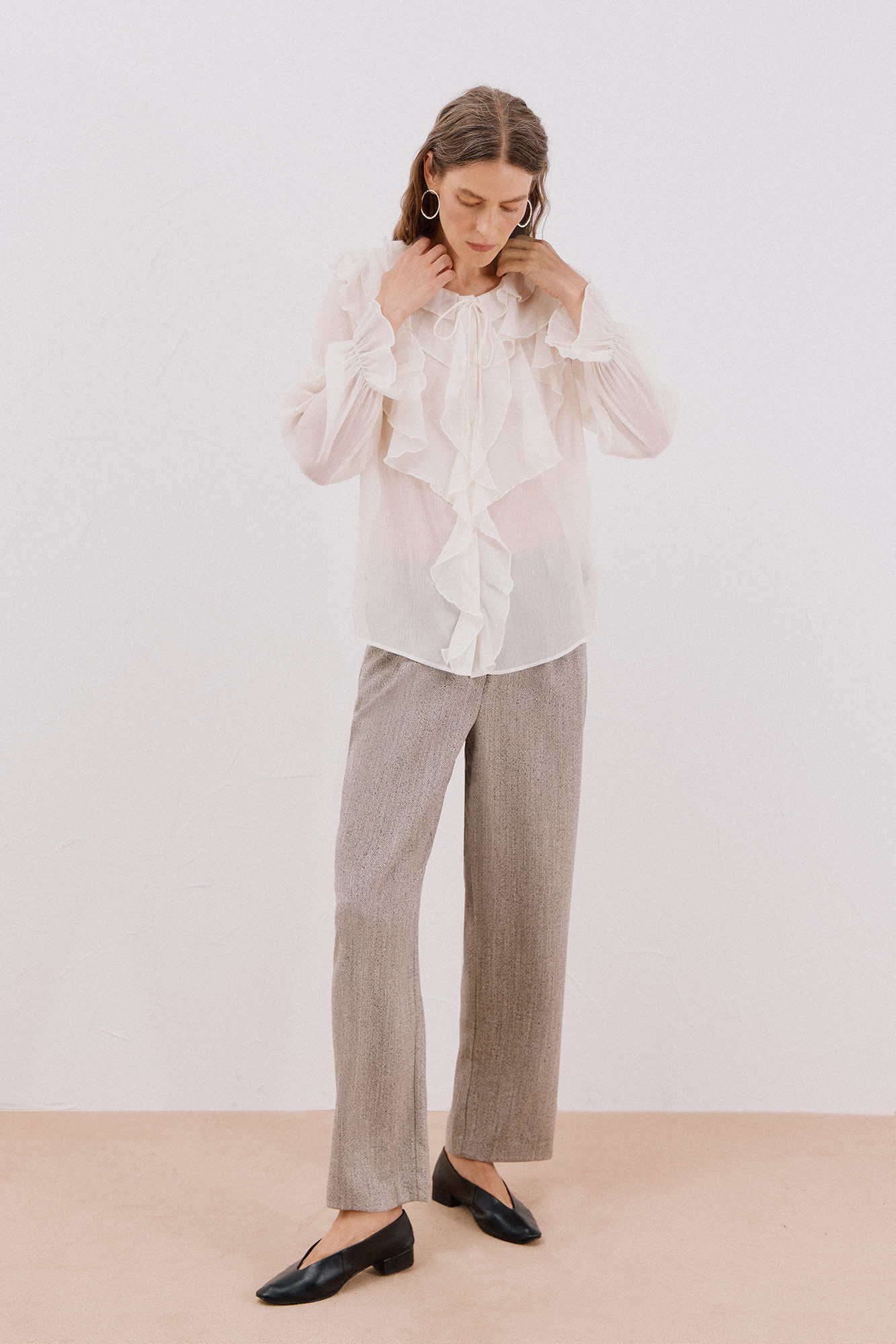 Cortefiel Blusa volante delantero Blanco