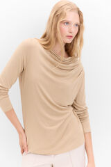 Cortefiel Camiseta con pliegues en hombro Beige