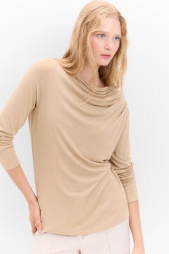 Cortefiel Camiseta con pliegues en hombro Beige