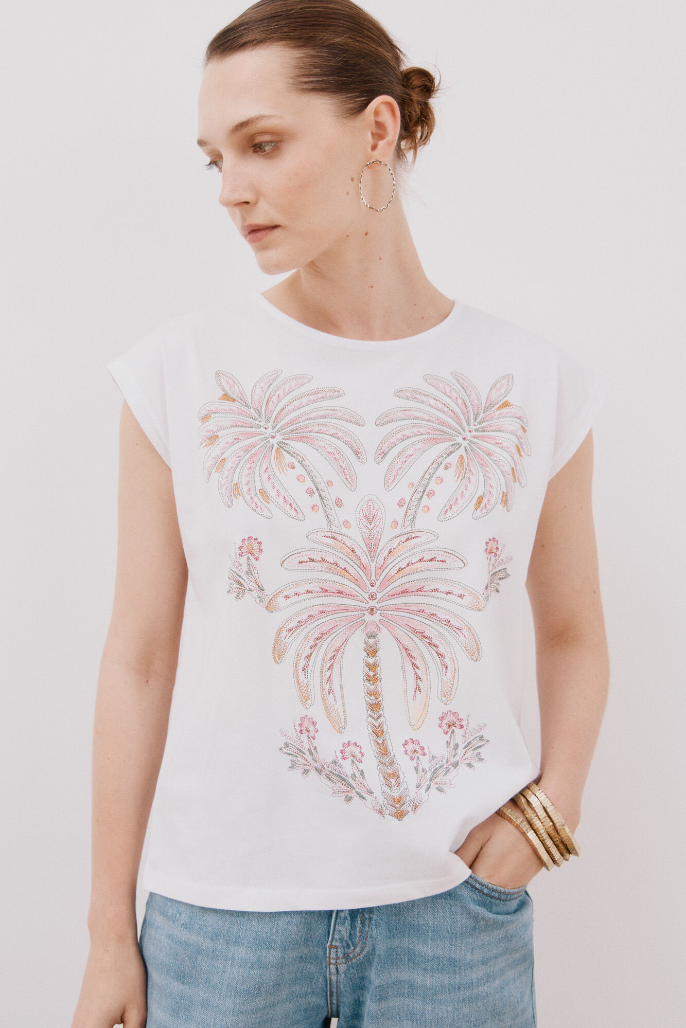 Cortefiel Playera sin mangas estampada Blanco