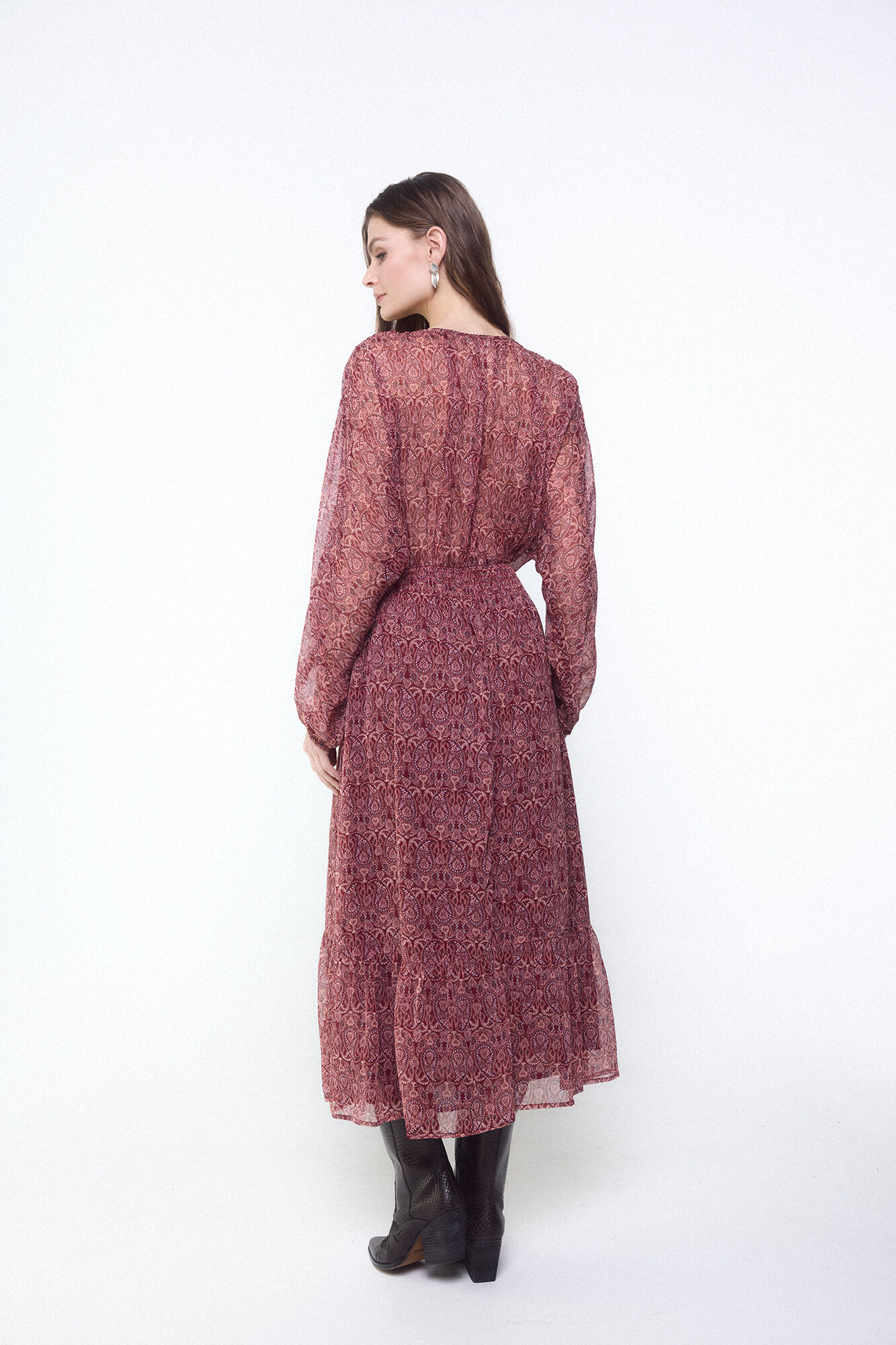 Slowlove Vestido estampado con bordados y pedrer&iacute;a Rojo