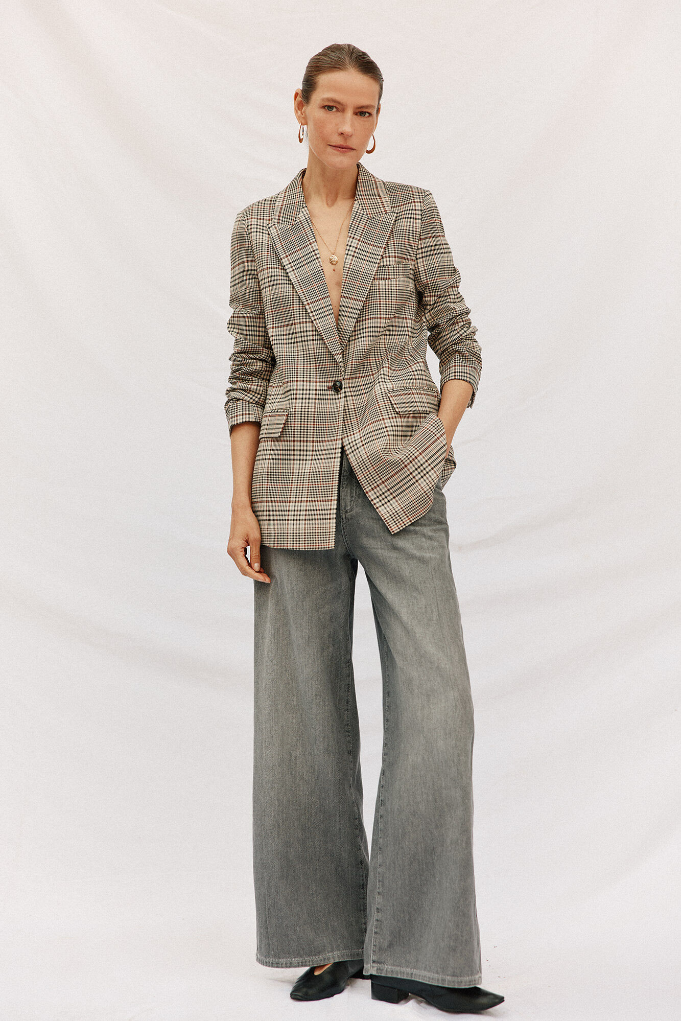 Cortefiel Blazer mujer de tejido a cuadros Multicolor