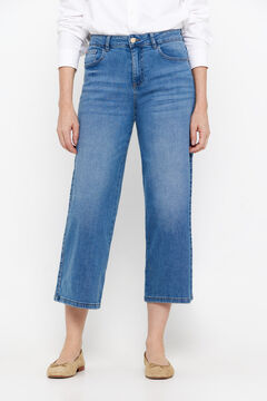 Cortefiel pantalón denim fit palazzo crop Azul