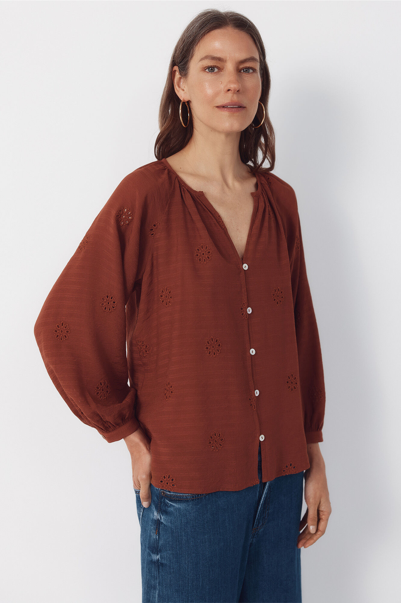 Cortefiel Blusa con bordados Rojo