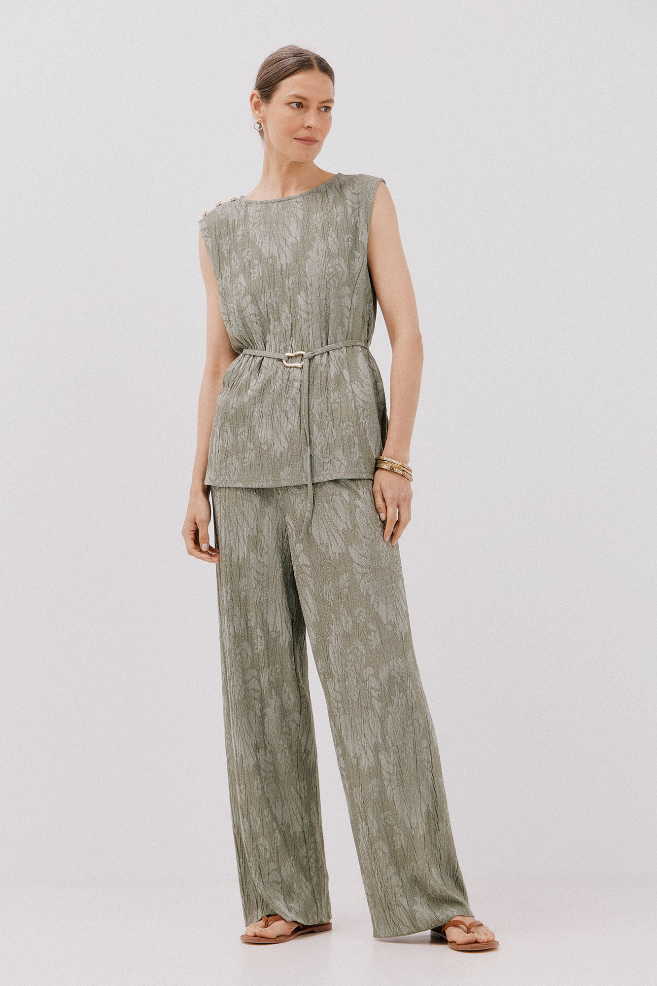 Cortefiel Top jacquard hebilla Kaki