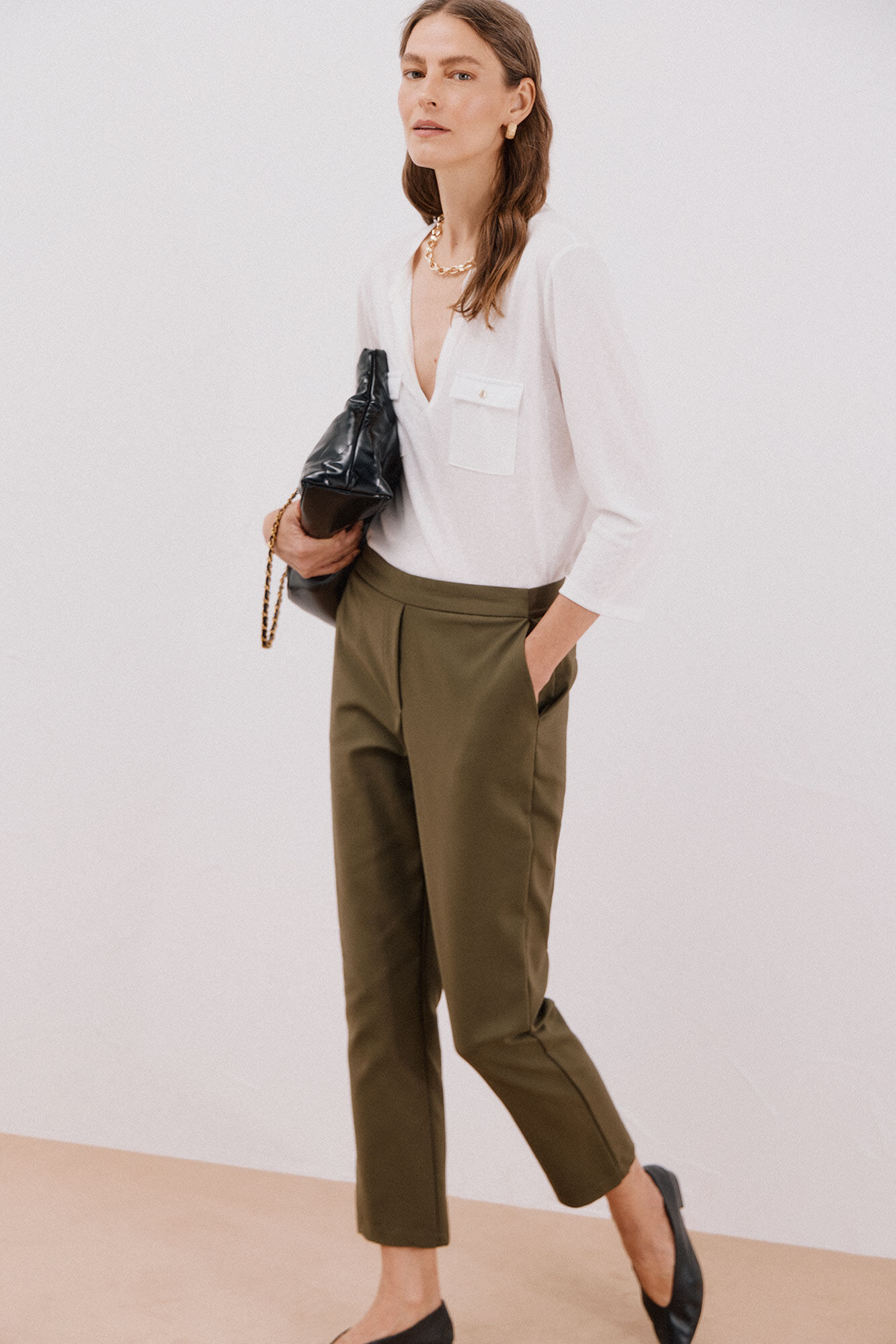 Cortefiel Playera cuello mao efecto lino Blanco