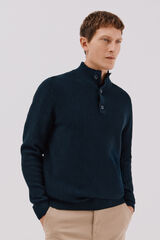 Cortefiel Su&eacute;ter de algod&oacute;n estructura cuello alto Azul marino