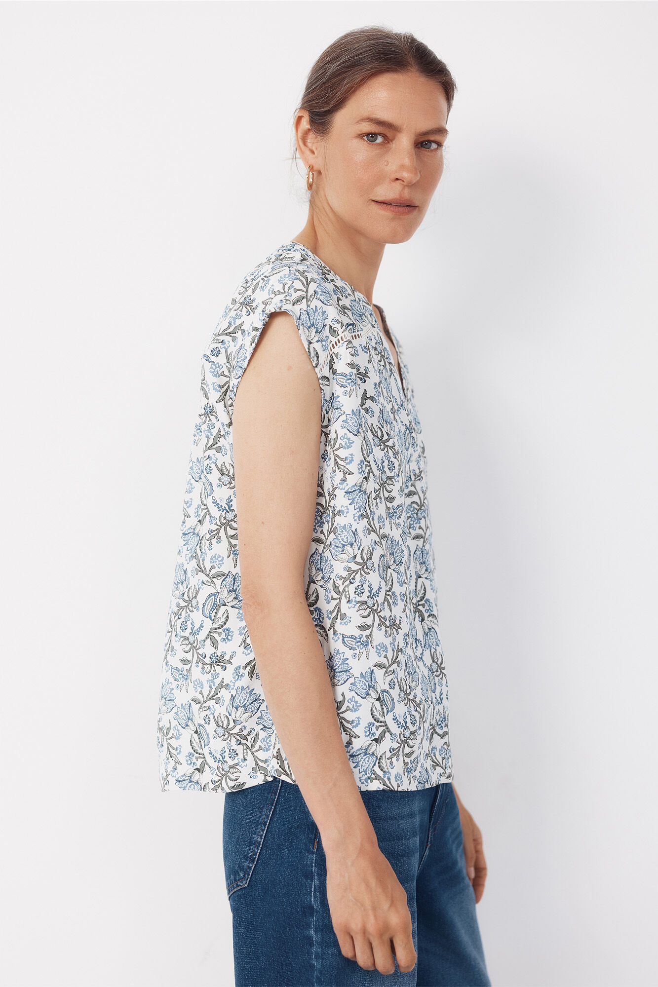 Cortefiel Blusa con encaje Estampado verde