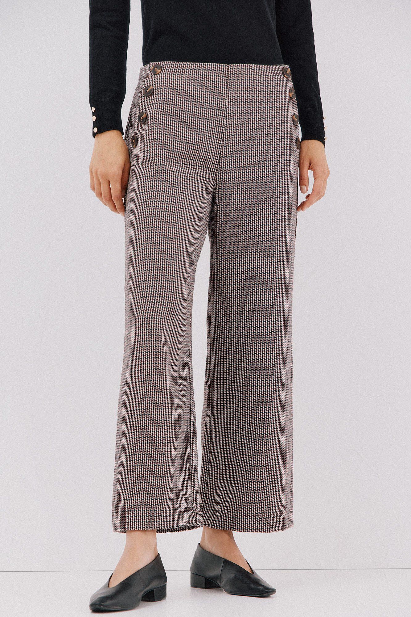 Cortefiel Pantal&oacute;n de mujer crop y ancho Estampado granate