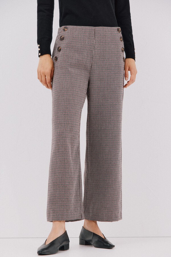 Cortefiel Pantalón de mujer crop y ancho Estampado granate