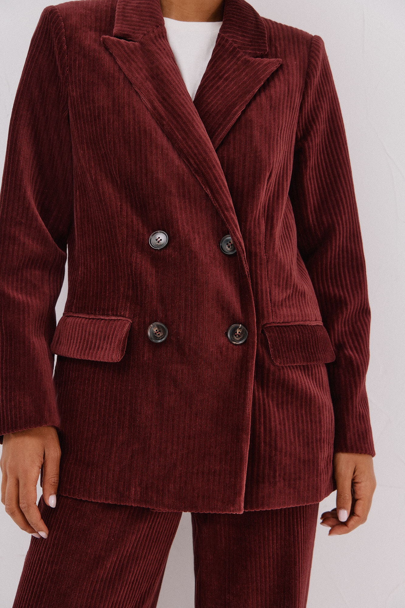 Cortefiel Blazer de mujer cruzada de pana Vino