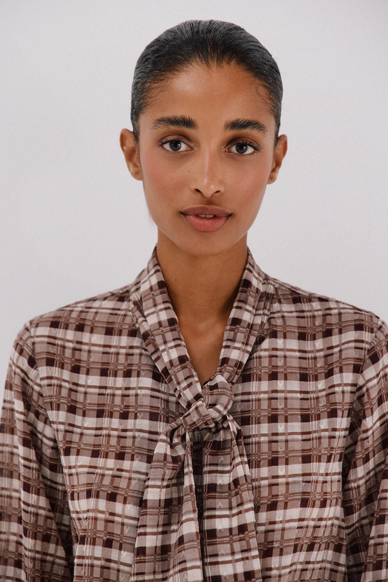 Cortefiel Blusa lazo estampada cuadros Multicolor