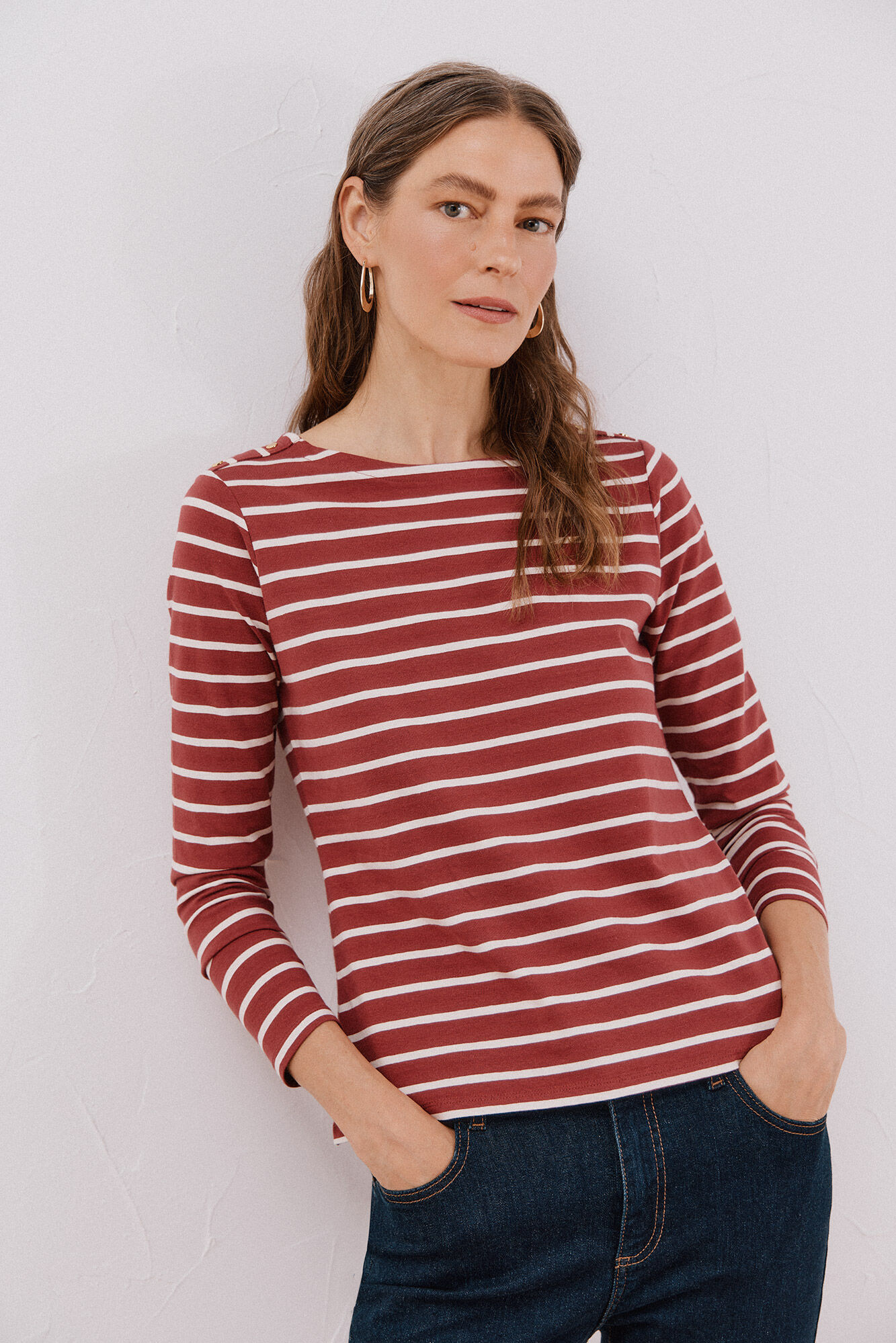 Cortefiel Playera barco botones Estampado gris