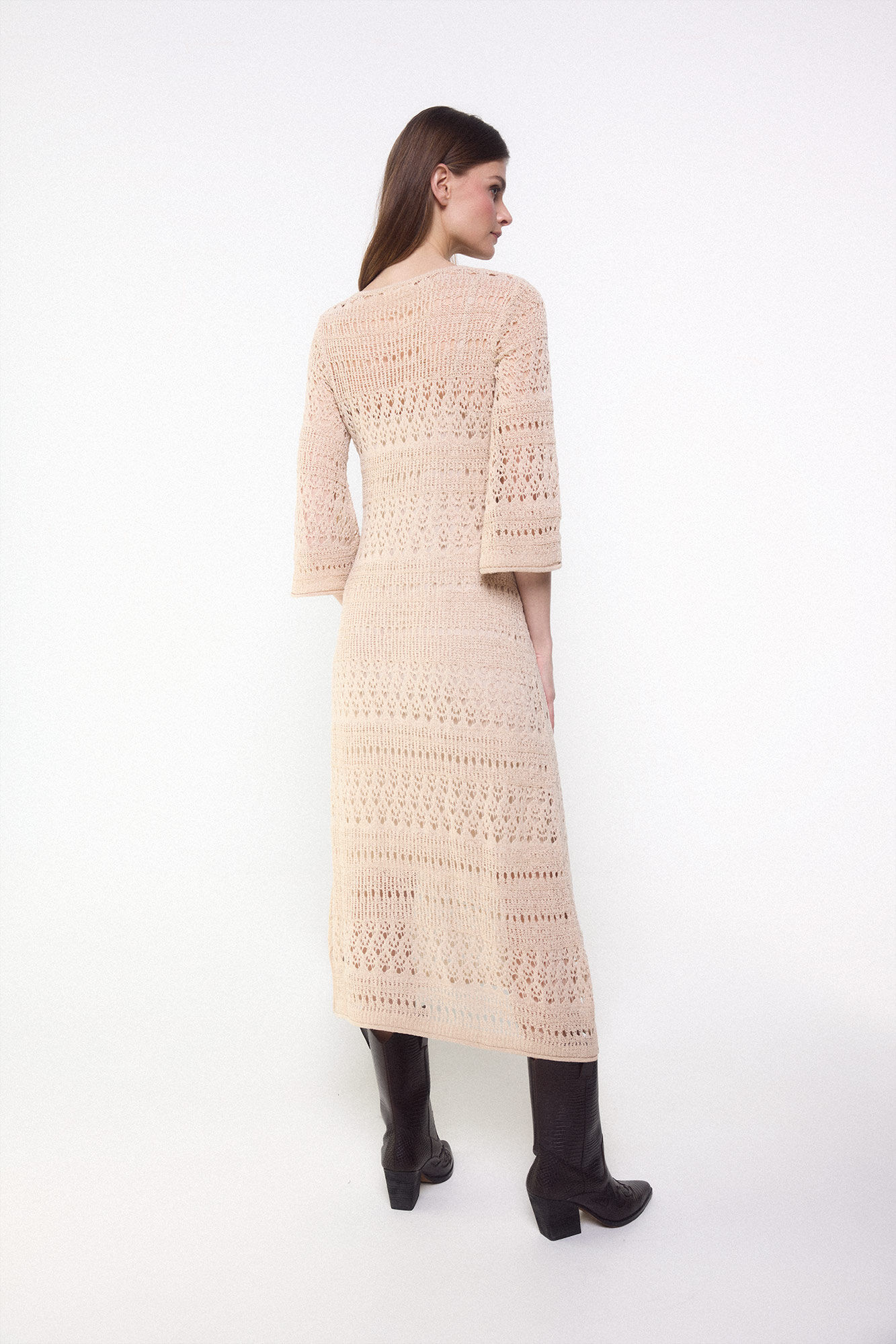 Slowlove Vestido de punto calado Arena