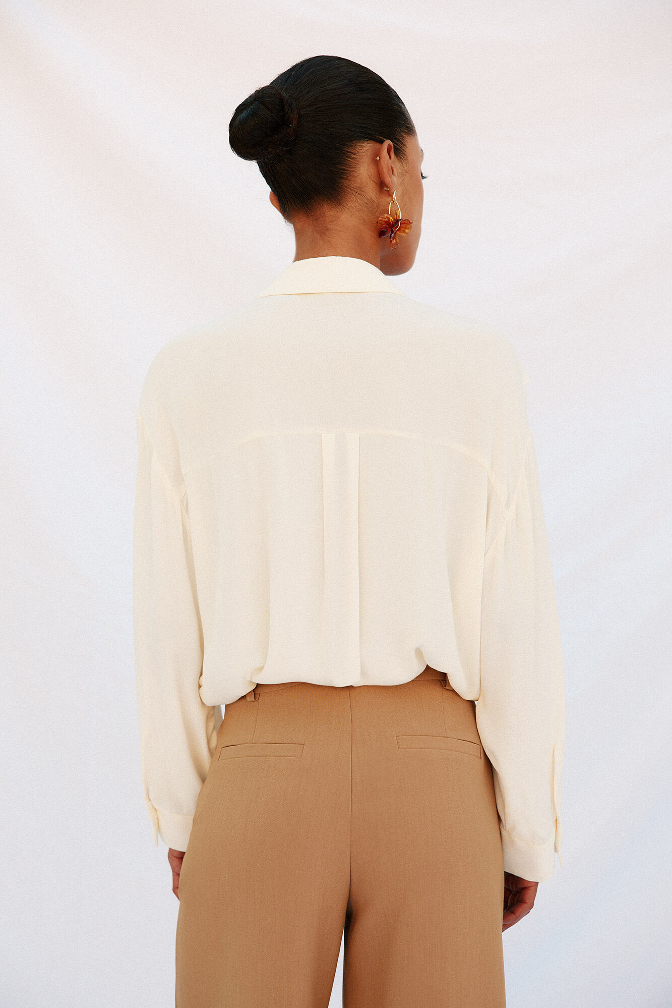 Cortefiel Camisa volante manga larga Blanco