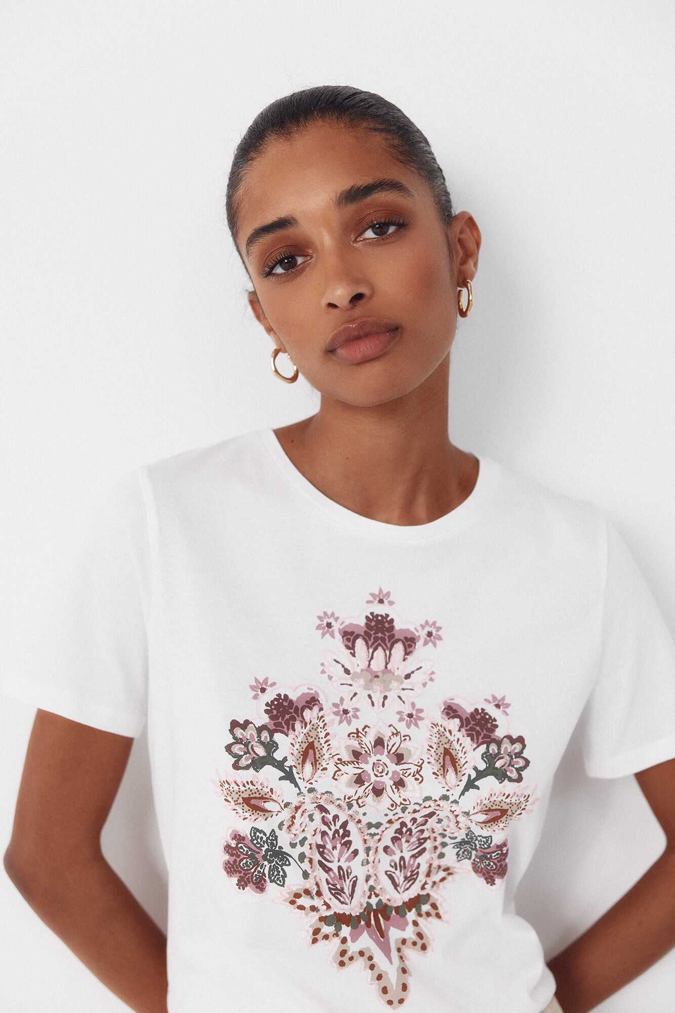 Cortefiel Playera estampada floral Blanco