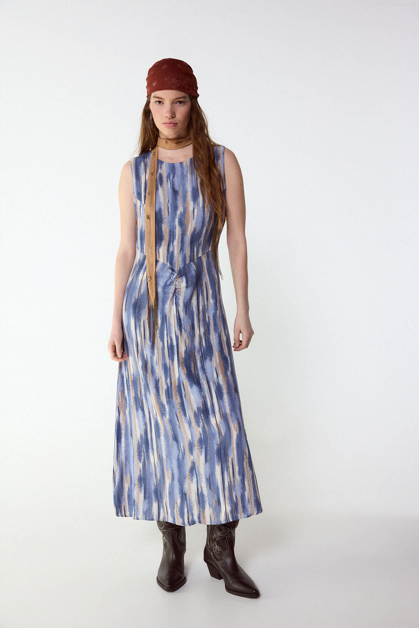 Slowlove Vestido estampado con frunce Estampado azul
